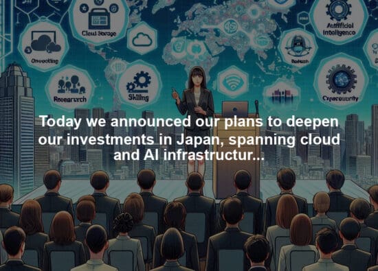 Today we announced our plans to deepen our investments in Japan, spanning cloud and AI infrastructure, skilling, research, and cybersecurity, as we continue partnering to accelerate the country’s AI transformation.